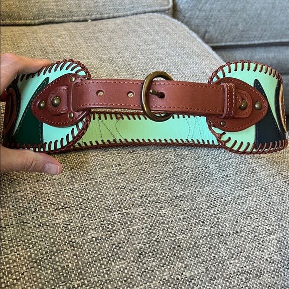 Colorful Patterned Leather Belt with whipstitching statement piece size small - Picture 1 of 8
